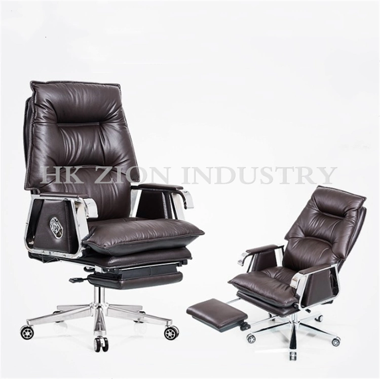 Luxury Ergonomic Office Chair Executive Boss Office Chairs Gaming Cowhide Brown Rotating High End Reclining Office Chair with Footrest and Massage