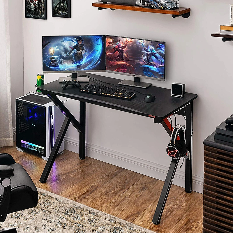 Gaming Desk Workstation with Socket K Shaped Home Office PC Computer Table