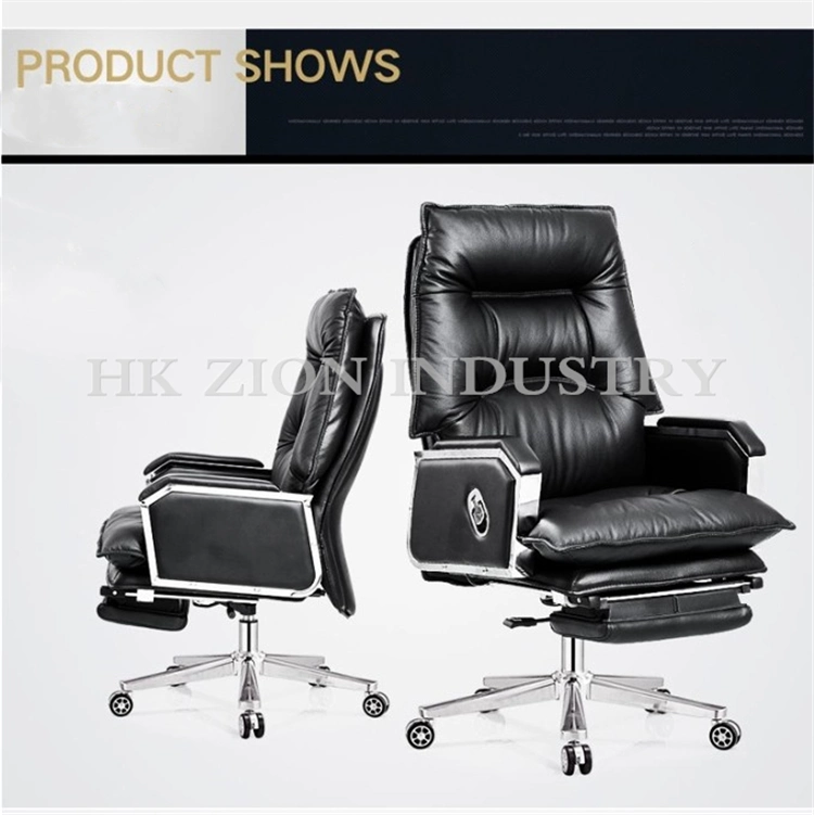 Luxury Ergonomic Office Chair Executive Boss Office Chairs Gaming Cowhide Brown Rotating High End Reclining Office Chair with Footrest and Massage